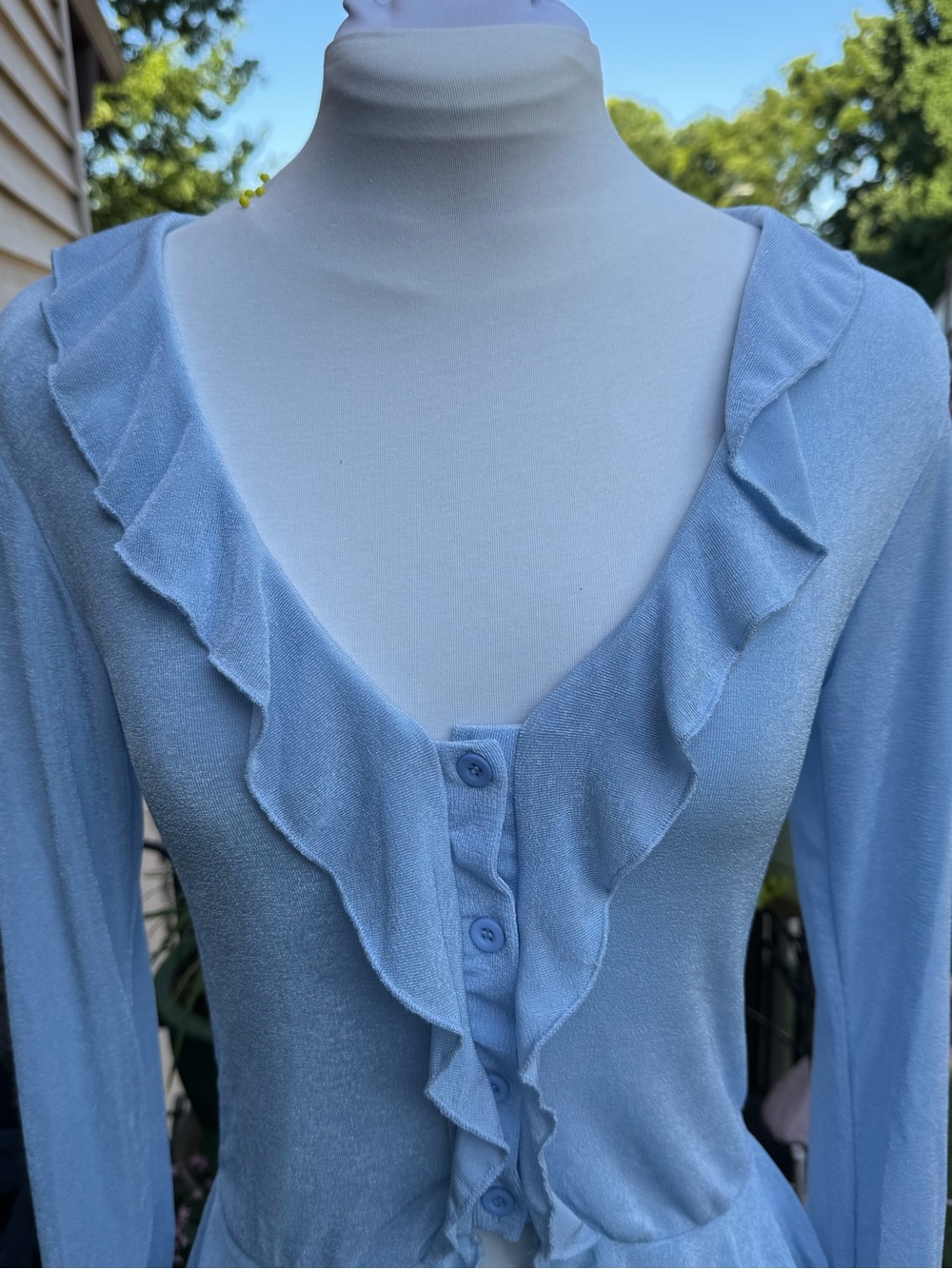 Light Blue Ruffle-Trim Button Cardigan - Picture 4 of 8